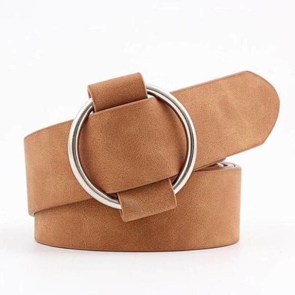 2/$30 NEW Faux Vegan Leather Belt in Camel Nude Tan - Picture 6 of 7
